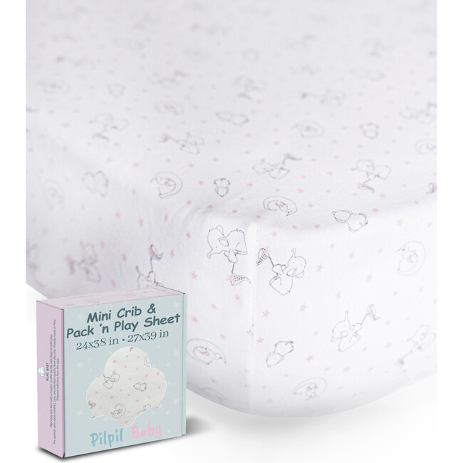 Peruvian Pima Cotton Baby Fitted Sheet, Elephant Rose - Crib Sheets - 3