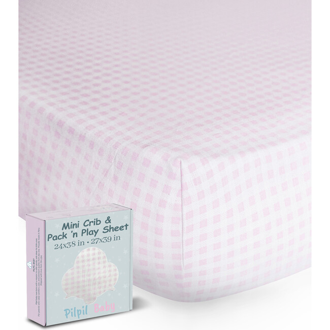 Peruvian Pima Cotton Baby Fitted Sheet, Pink Gingham - Crib Sheets - 4