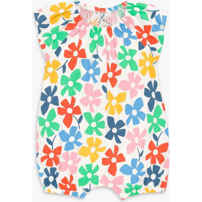 Baby Flutter Sleeve Shortie In Rainbow Blooms, Ivory Rainbow Spring Blooms