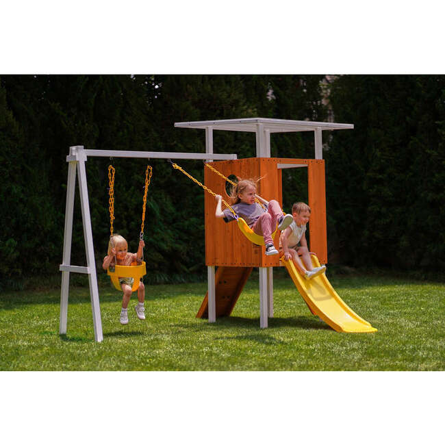 Forest Small Outdoor Toddler Swing Set | Compact Wooden Swing Frame for Babies & Kids