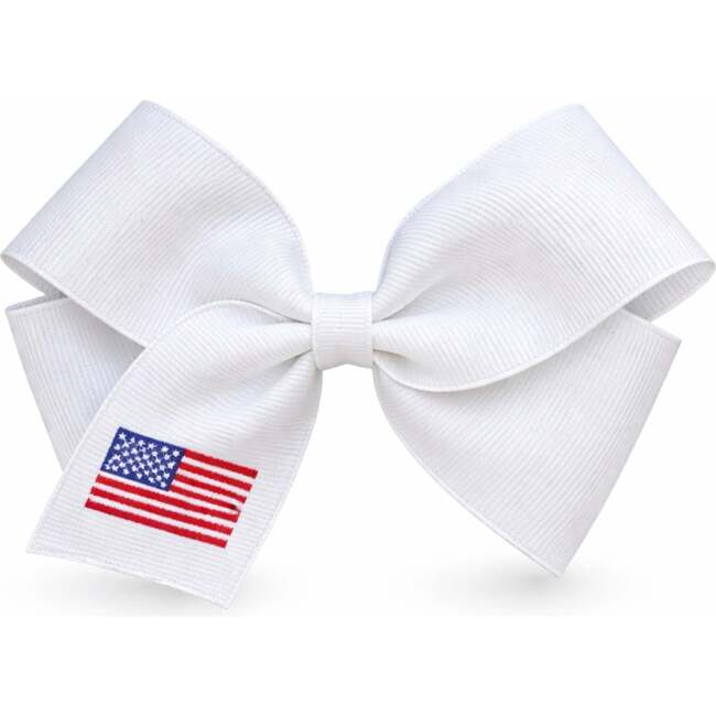 American Flag Hair Bow, White