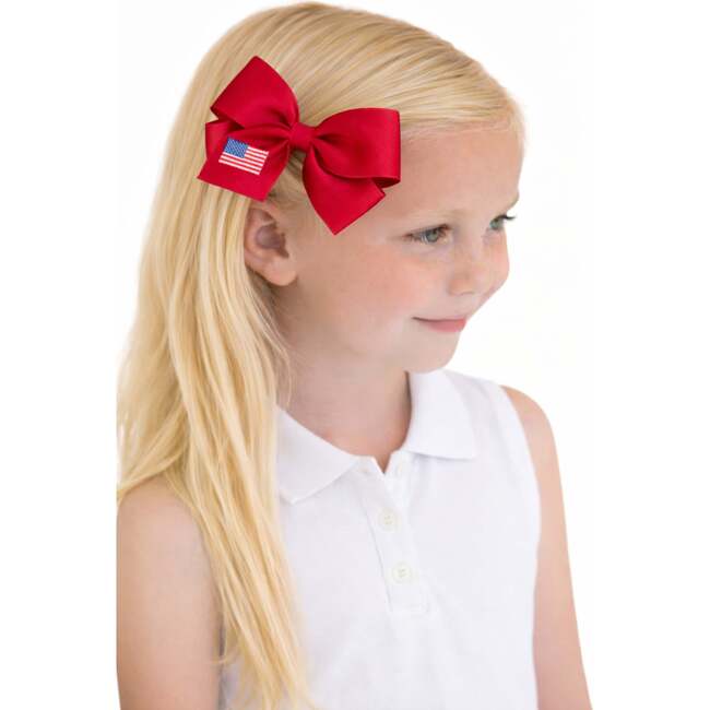 American Flag Hair Bow, White