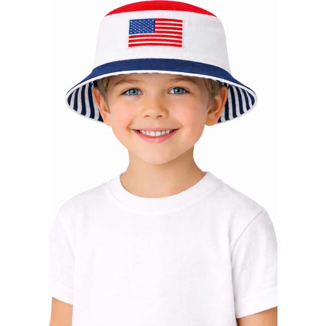 American Flag Bucket Hat, Red/White/Blue