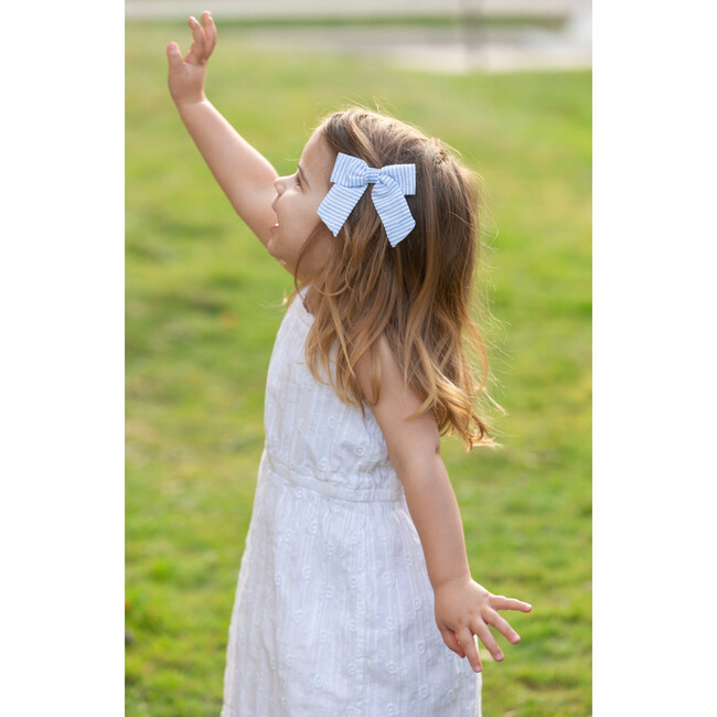 Seersucker Hair Bow, Green - Hair Accessories - 3