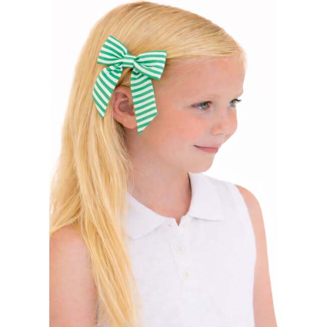 Seersucker Hair Bow, Green - Hair Accessories - 5