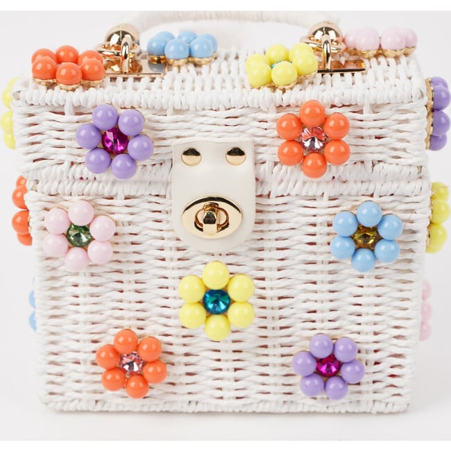 By Jenna Lee Beaded White Straw Daisy Bag, Candy Multi