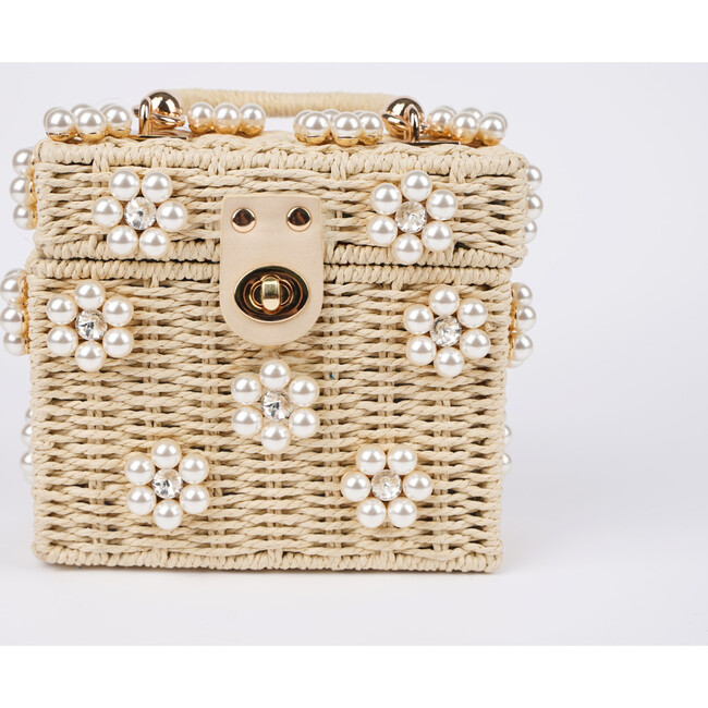 By Jenna Lee Beaded Natural Straw Daisy Bag , Pearls