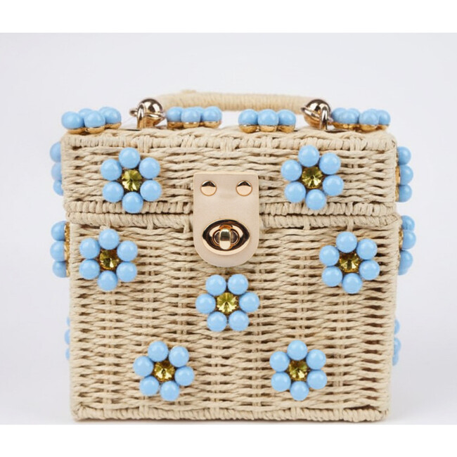 By Jenna Lee Beaded Natural Straw Daisy Bag, Feeling Blue