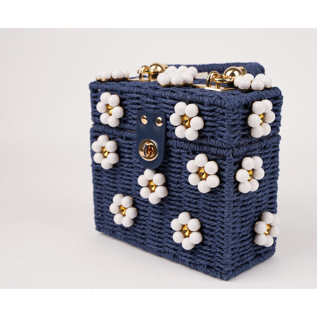 By Jenna Lee Beaded Navy Straw Daisy Bag, Midnight in the Hamptons