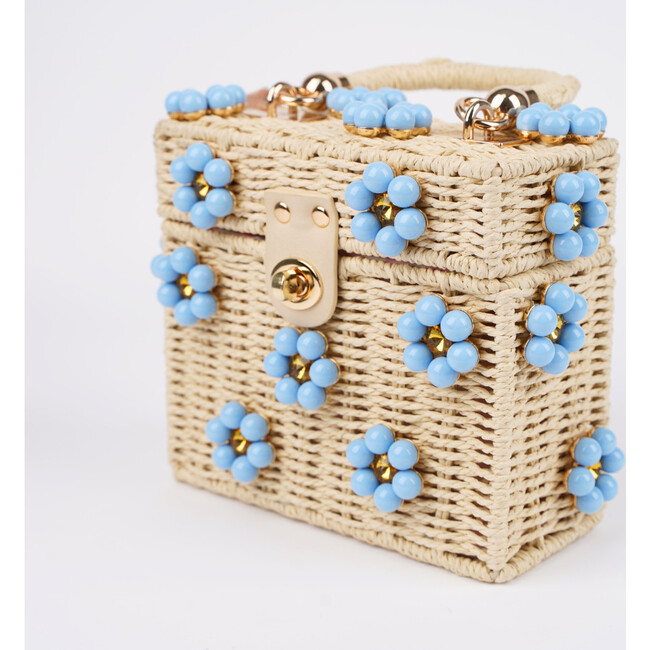 By Jenna Lee Beaded Natural Straw Daisy Bag, Feeling Blue