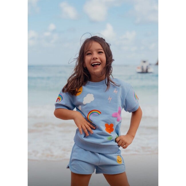 Happy Daisy Print 2-Piece Tee & Short Set, Blue