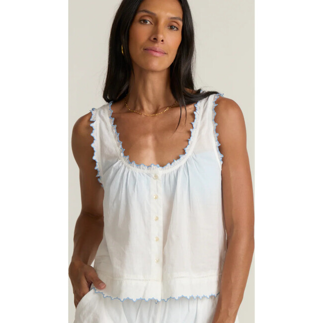 women's white scalloped button up tank