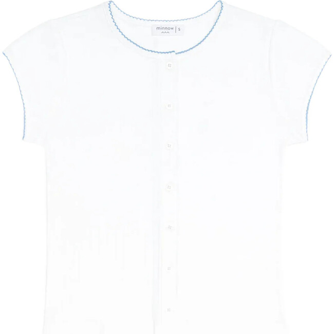 women's white pointelle short sleeve cardigan