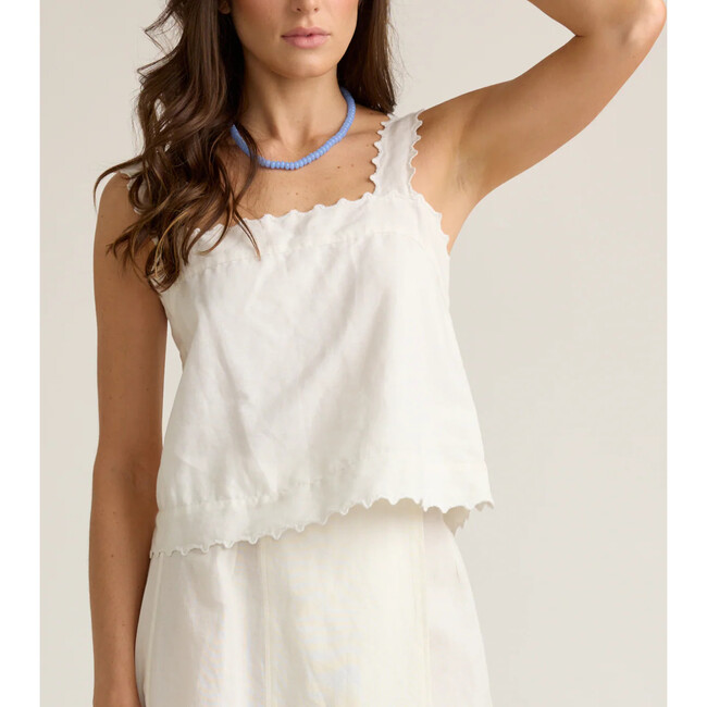 women's white linen scalloped tank