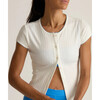 women's white pointelle short sleeve cardigan - Cardigans - 3