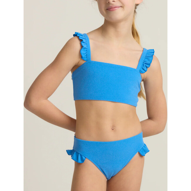 girls deep sea blue terry ruffle strap bandeau bikini