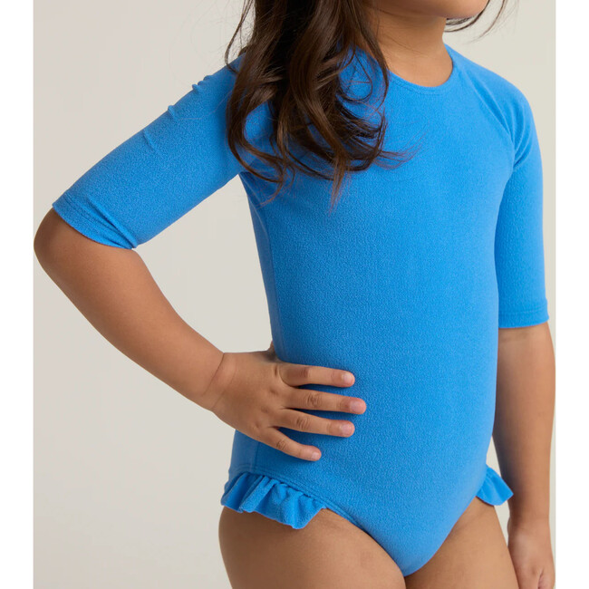 girls deep sea blue terry quarter sleeve rashguard one piece