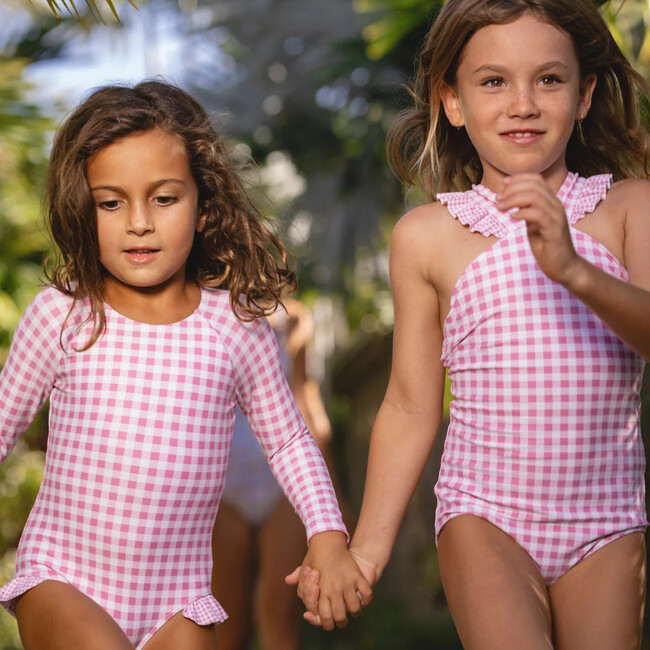 girls blush gingham v-neck crossover one piece - One Pieces - 3