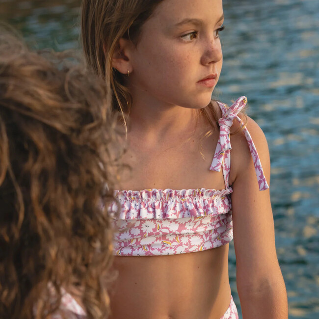 girls blush bloom ruffle bandeau bikini with tie straps