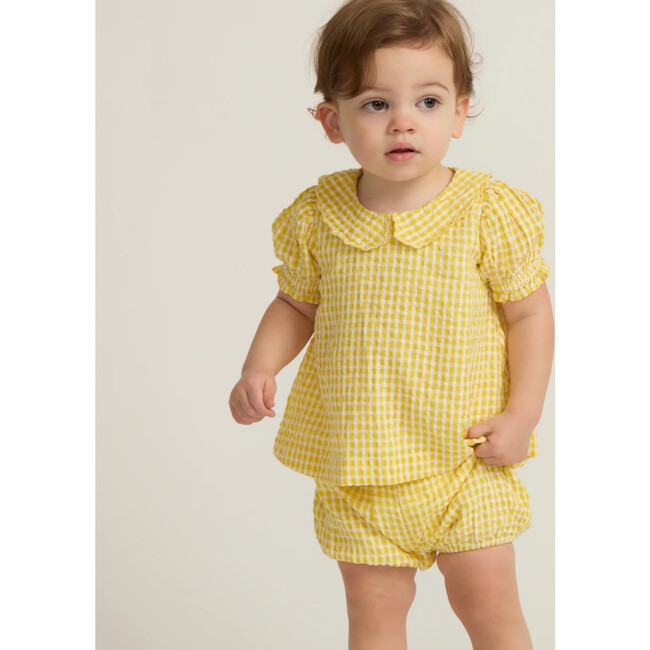 baby girls soleil gingham puff sleeve top and bloomer set