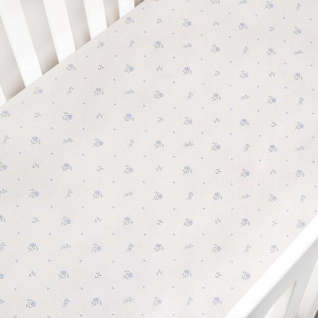 Ditsy Floral, Crib Sheet, Blue