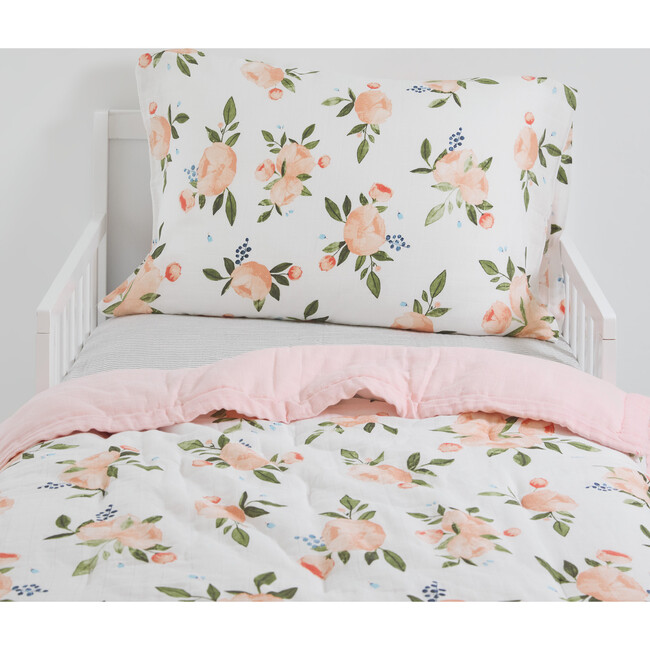 Toddler Cotton Muslin 3-Piece Bedding Set, Watercolor Roses - Duvet Sets - 6