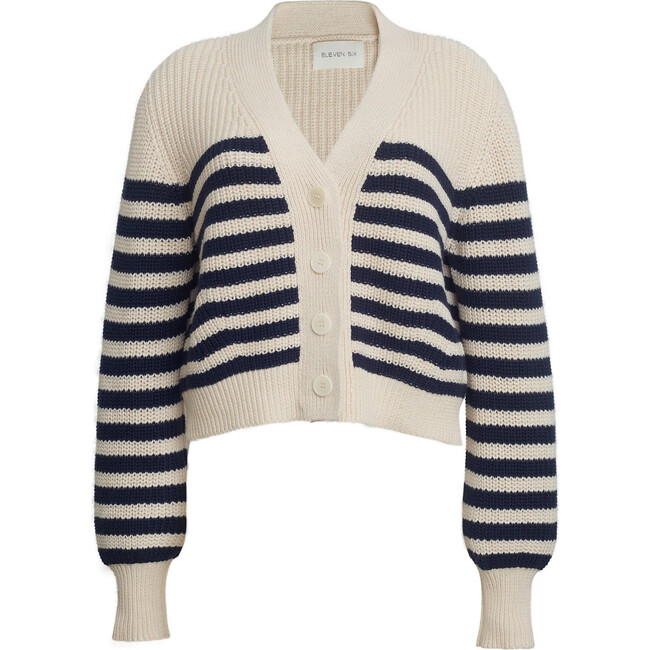Women's Isla Stripe Cardi's in Ivory/Navy