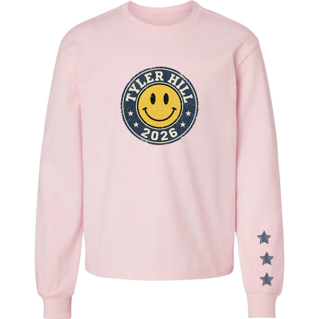 CAMP Custom LS Crewneck T-shirt with Yellow Smiley Face, Pink