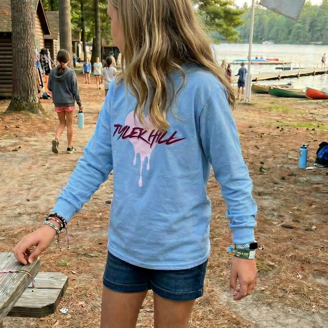 CAMP Custom LS Crewneck T-shirt with Drip Heart, Light Blue