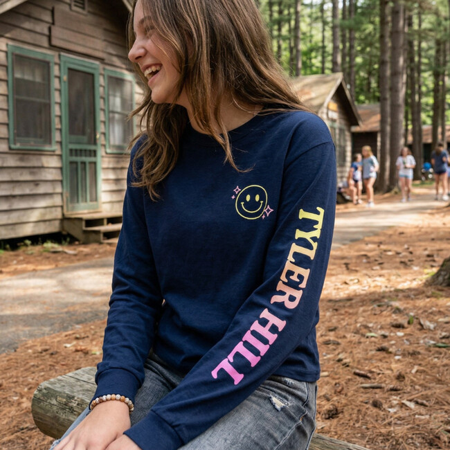 CAMP Custom LS Crewneck T-shirt with Smiley Face, Navy