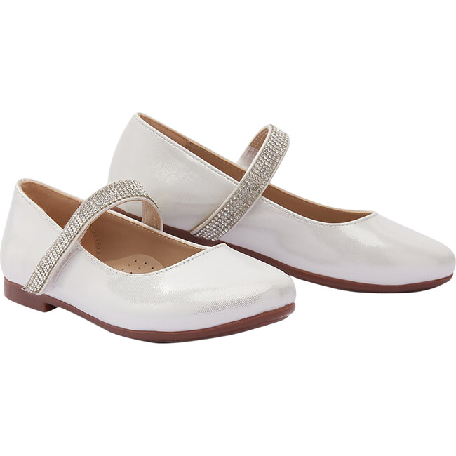 Satin Rhinestone Strap Flats, White