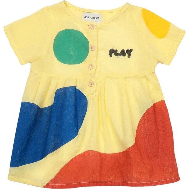 Play Landscape Buttoned Dress, Yellow
