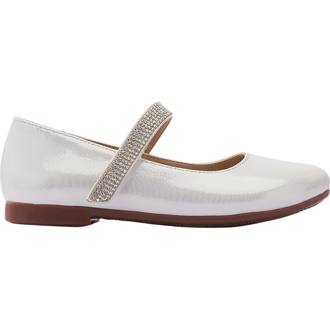 Satin Rhinestone Strap Flats, White