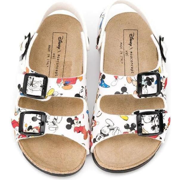 Mickey Print Sandals, White