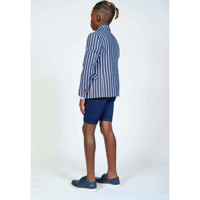 Striped Embroidered Blazer, Navy