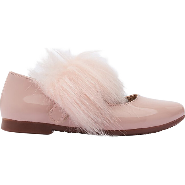 Patent Faux Fur Strap Flats, Pink