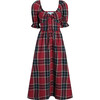 Women's The Ophelia Tartan Diamond Neck Short Puff Sleeve Dress, Red - Dresses - 1 - thumbnail