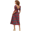 Women's The Ophelia Tartan Diamond Neck Short Puff Sleeve Dress, Red - Dresses - 3
