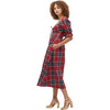 Women's The Ophelia Tartan Diamond Neck Short Puff Sleeve Dress, Red - Dresses - 4