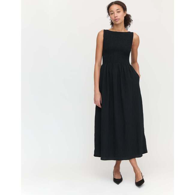 The Cosima Nap Dress, Black Tonal Seersucker