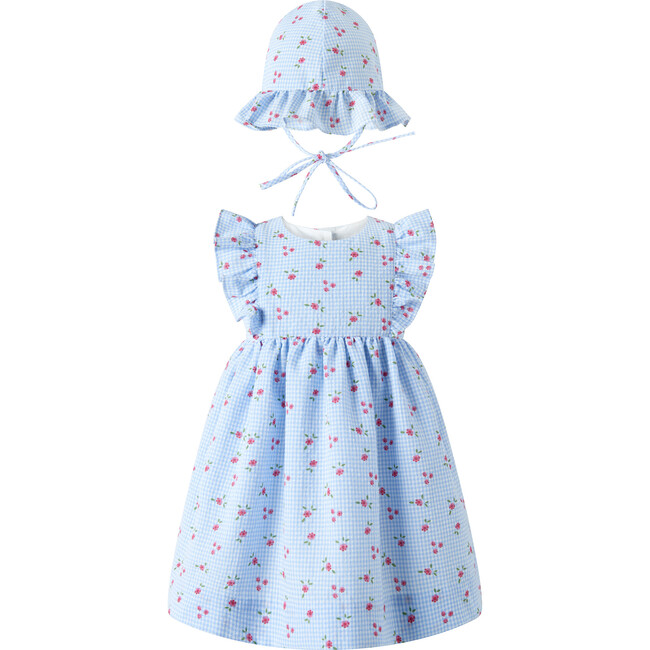 Gingham Floral Sundress & Hat, Blue