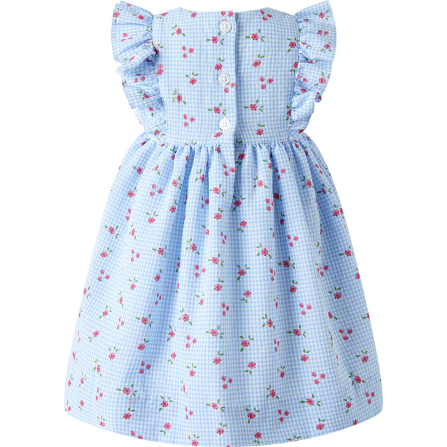 Gingham Floral Sundress & Hat, Blue - Dresses - 3