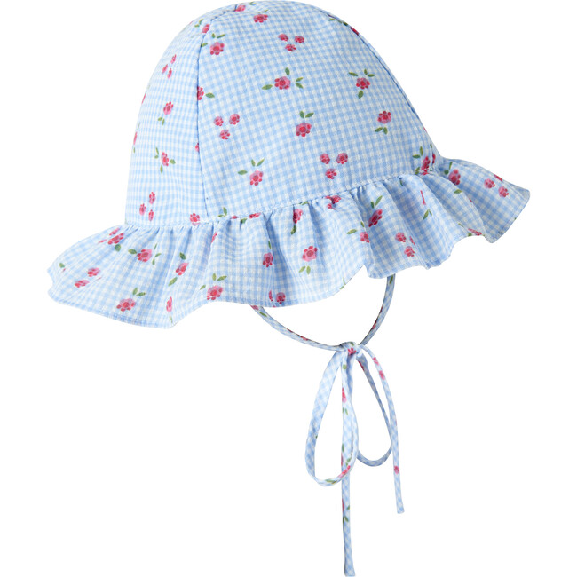Gingham Floral Sundress & Hat, Blue - Dresses - 4