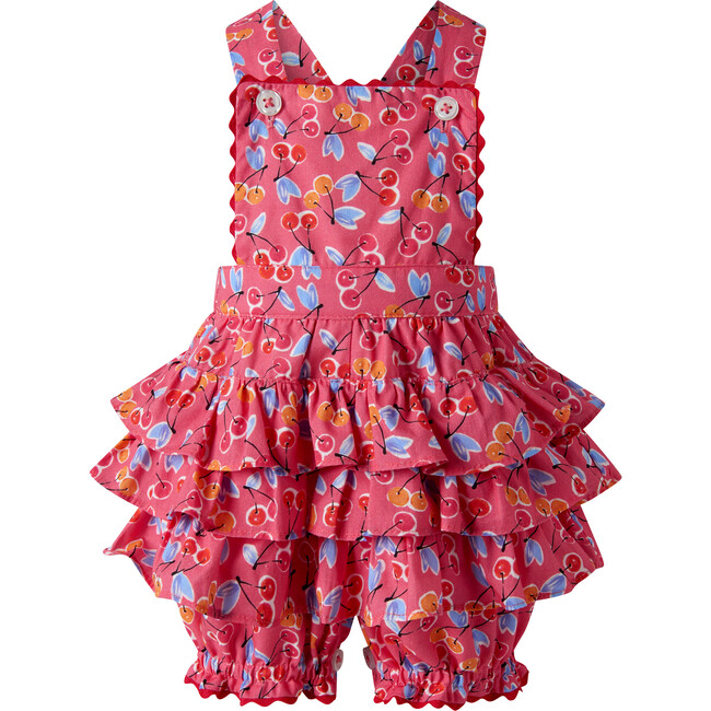 Cherry Dungaree and Blouse Set, Red - Rompers - 5