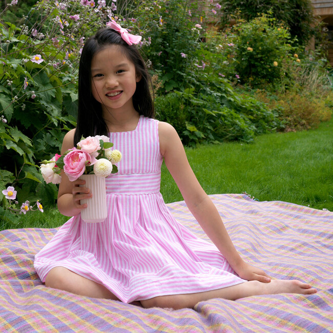 Pastel Oxford Pleated Stripe Dress, Pink - Dresses - 3