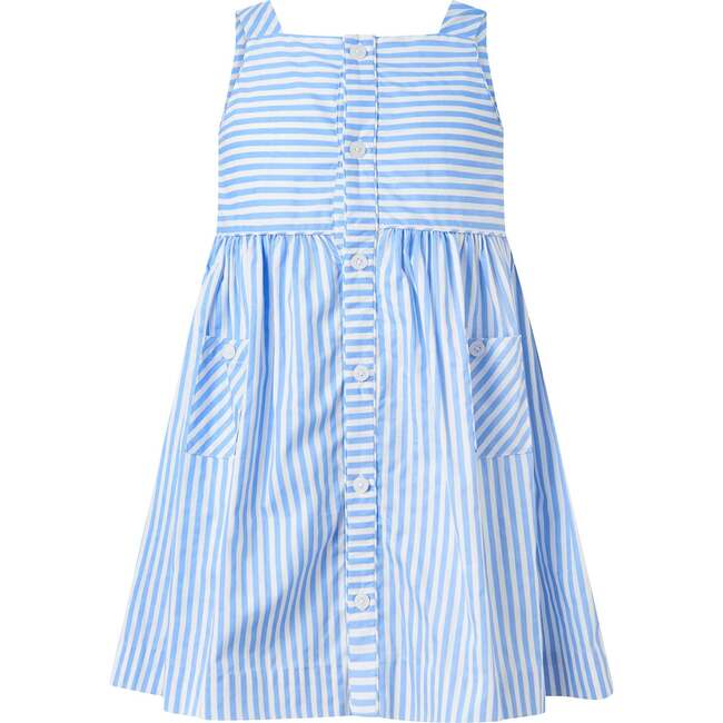 Striped Button-Front Sundress, Blue - Dresses - 1