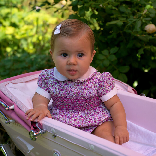 Ditsy Floral Smocked Babysuit, Purple - Rompers - 3