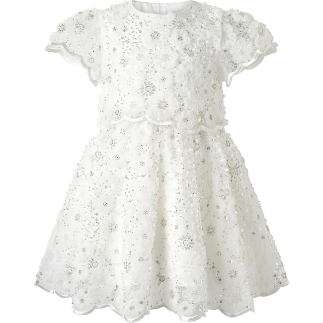 3D Scalloped Sequin Dress, Ivory