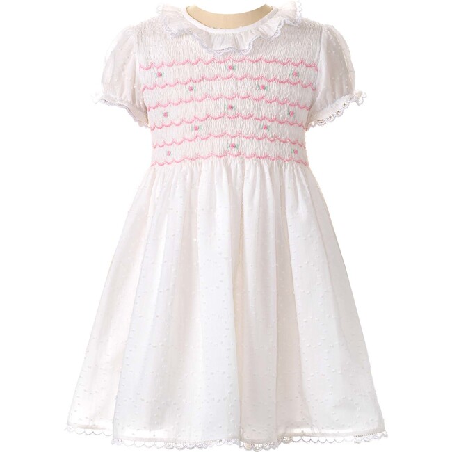 Swiss Dot Hand-Smocked Dress, Ivory