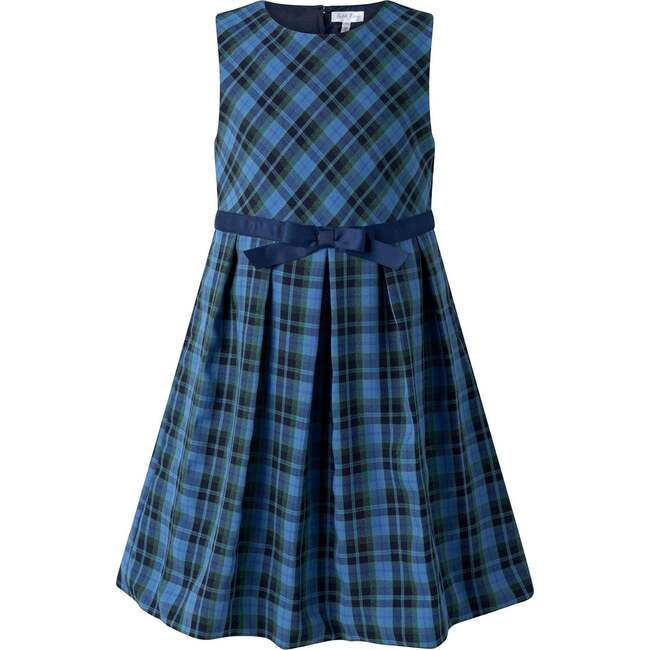 Check Flared Dress, Navy